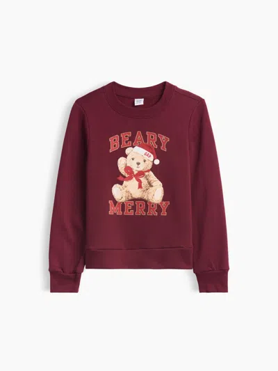 Gap Factory Kids Crewneck Sweatshirt In Burgundy Bear Holiday