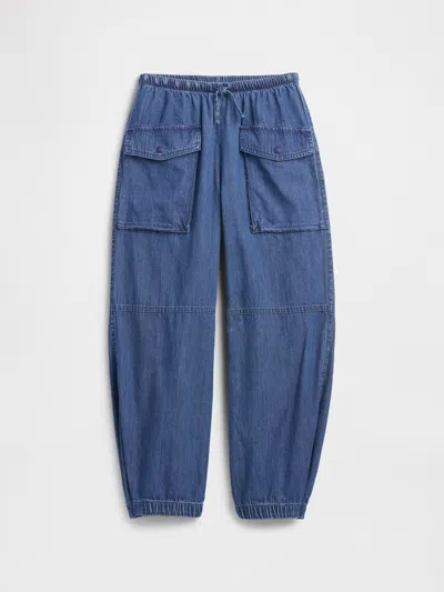 Gap Factory Kids Denim Parachute Cargo Pull-on Pants In Blue