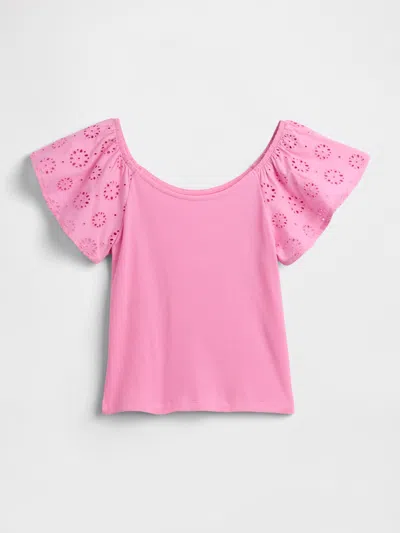 Gap Factory Kids Eyelet Flutter Sleeve T-shirt In Pink