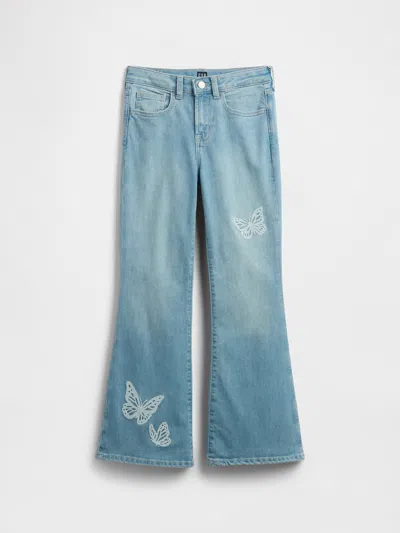 Gap Factory Kids High Rise Embroidered '70s Flare Jeans In Blue