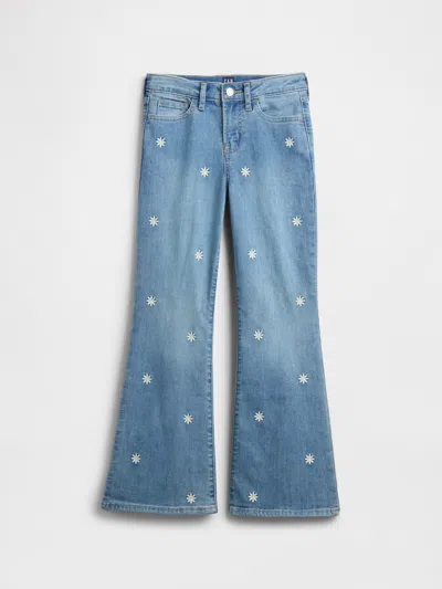 Gap Factory Kids High Rise Embroidered '70s Flare Jeans In Blue