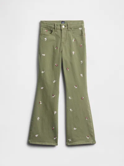 Gap Factory Kids High Rise Embroidered '70s Flare Jeans In Green