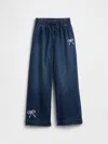 Gap Factory Kids High Rise Embroidered Pull-on Wide-leg Jeans In Blue