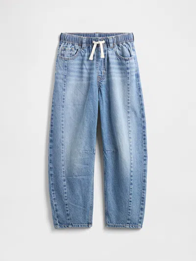 Gap Factory Kids High Rise Pull-on Barrel Jeans In Blue