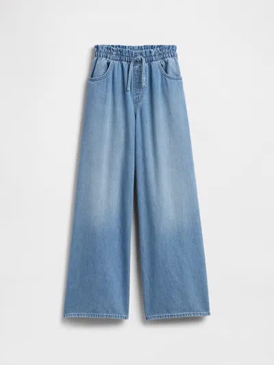 Gap Factory Kids High Rise Pull-on Paperbag Baggy Jeans In Blue