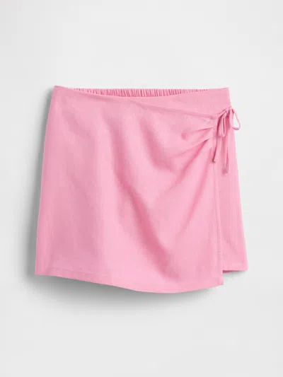 Gap Factory Kids Linen-blend Wrap Skort In Pink