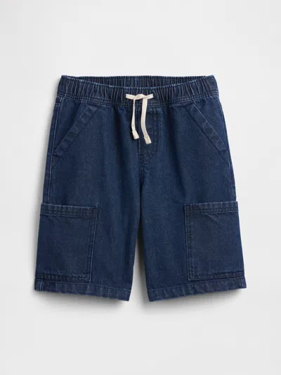 Gap Factory Kids Pull-on Loose Denim Cargo Shorts In Blue