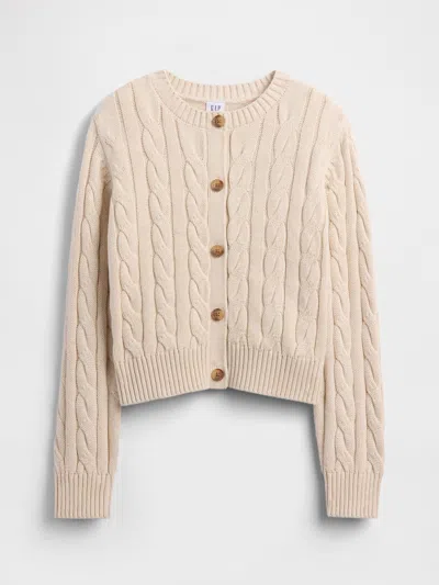 Gap Factory Kids Relaxed Cable-knit Crewneck Cardigan In Neutral