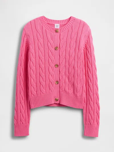 Gap Factory Kids Relaxed Cable-knit Crewneck Cardigan In Pink