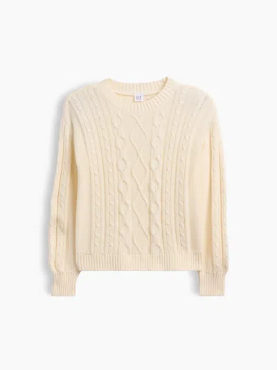 Gap Factory Kids Relaxed Cable-knit Crewneck Sweater In Ivory Cream Frost