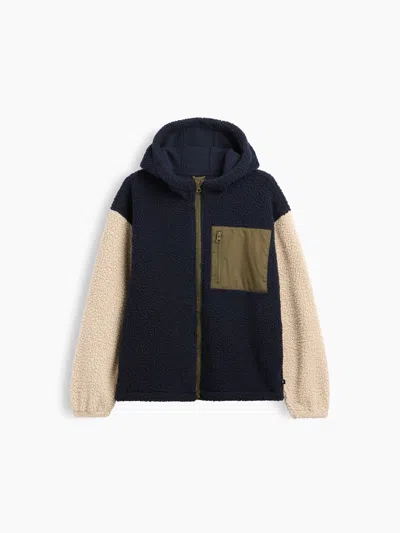 Gap Factory Kids Relaxed Colorblock Sherpa Hoodie In New Classic Navy