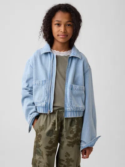 Gap Factory Kids Relaxed Denim Bomber Jacket In Medium Wash