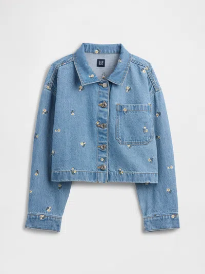 Gap Factory Kids Relaxed Embroidered Denim Jacket In Blue