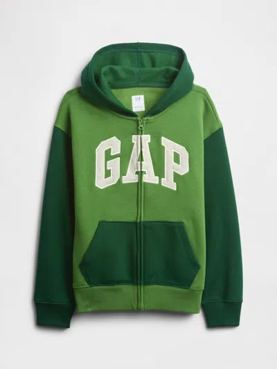 Gap Factory Kids Relaxed Gap Logo Colorblock Zip Hoodie In Green