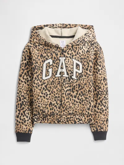 Gap Factory Kids Relaxed Gap Logo Print Zip Hoodie In Brown