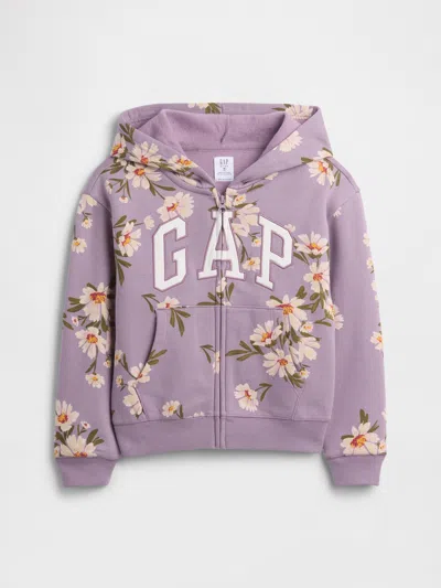 Gap Factory Kids Relaxed Gap Logo Print Zip Hoodie In Purple