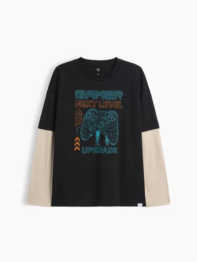 Gap Factory Kids Relaxed Graphic T-shirt In Black