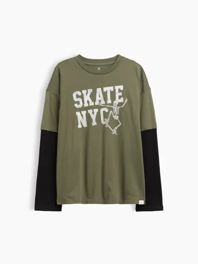 Gap Factory Kids Relaxed Graphic T-shirt In Tweed Green