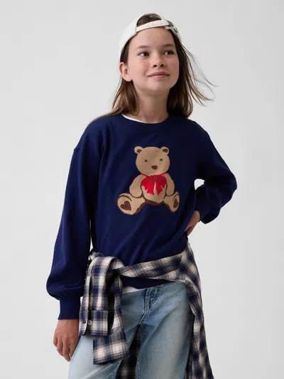 Gap Factory Kids Relaxed Intarsia Sweater In Navy Bear