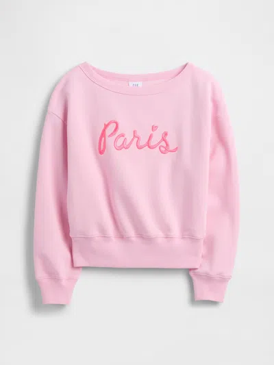 Gap Factory Kids Relaxed Off-shoulder Graphic Sweatshirt In Pink