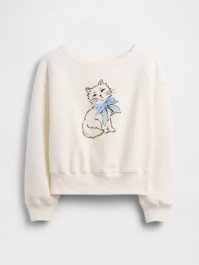 Gap Factory Kids Relaxed Off-shoulder Graphic Sweatshirt In White