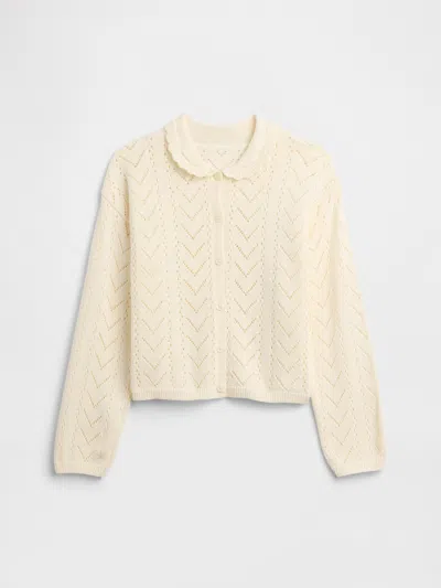 Gap Factory Kids Relaxed Pointelle Collared Cardigan In Metallic