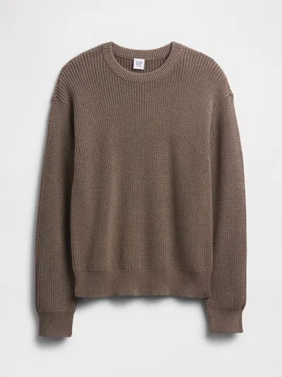 Gap Factory Kids Relaxed Shaker-stitch Crewneck Sweater In Brown