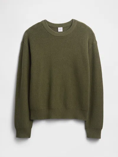 Gap Factory Kids Relaxed Shaker-stitch Crewneck Sweater In Green