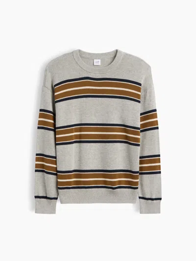 Gap Factory Kids Relaxed Textured Crewneck Sweater In Gray Stripes