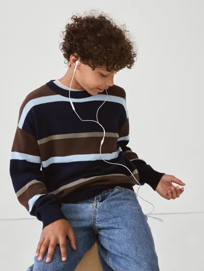 Gap Factory Kids Relaxed Textured Crewneck Sweater In Navy Stripe