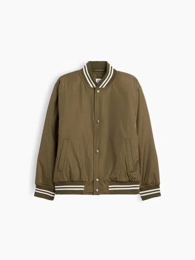 Gap Factory Kids Relaxed Varsity Jacket In Tweed Green