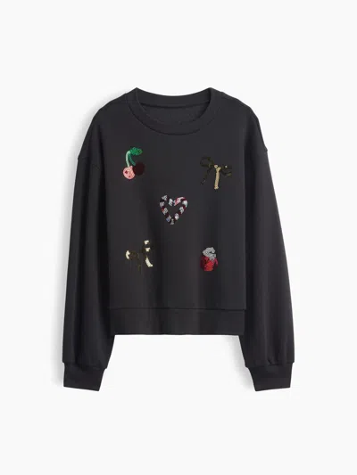 Gap Factory Kids Relaxed Wedge Crewneck Sweatshirt In Black Night Holiday