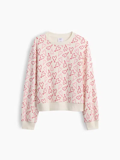 Gap Factory Kids Relaxed Wedge Crewneck Sweatshirt In Candy Cane Heart Multi