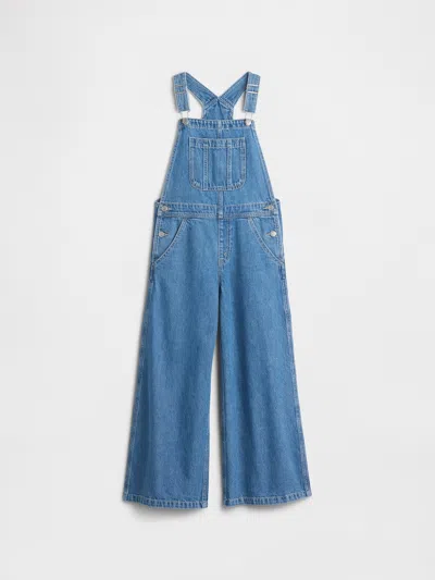 Gap Factory Kids Relaxed Wide-leg Denim Overalls In Blue