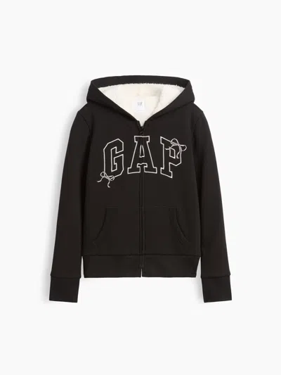 Gap Factory Kids Sherpa-lined Logo Zip Hoodie In Black