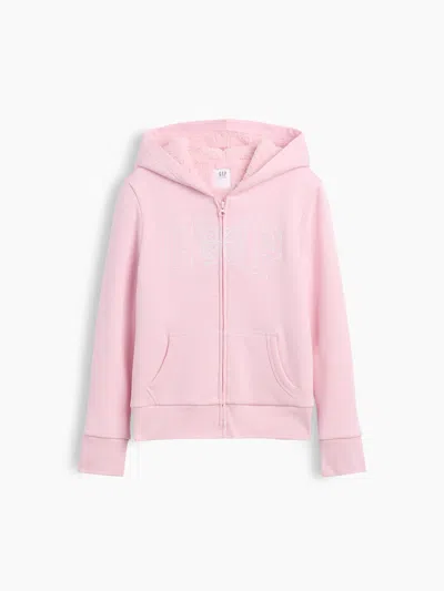 Gap Factory Kids Sherpa-lined Logo Zip Hoodie In Pink Rose Mist