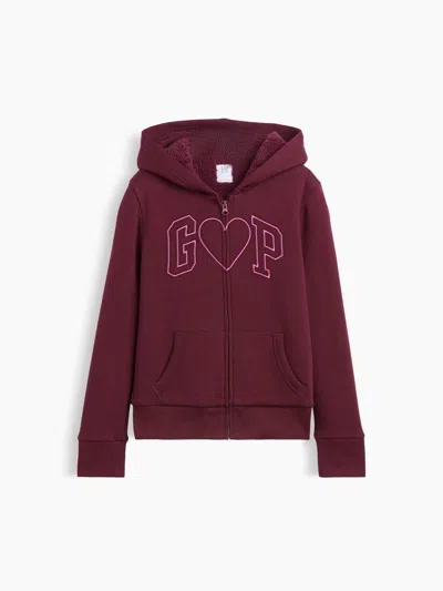 Gap Factory Kids Sherpa-lined Logo Zip Hoodie In Tuscan Red