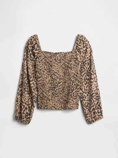 Gap Factory Kids Squareneck Puff Sleeve Top In Brown