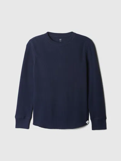Gap Factory Kids Waffle-knit Crewneck T-shirt In Blue