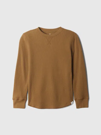 Gap Factory Kids Waffle-knit Crewneck T-shirt In Brown