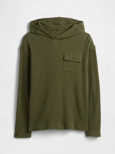 Gap Factory Kids Waffle-knit Hoodie T-shirt In Green