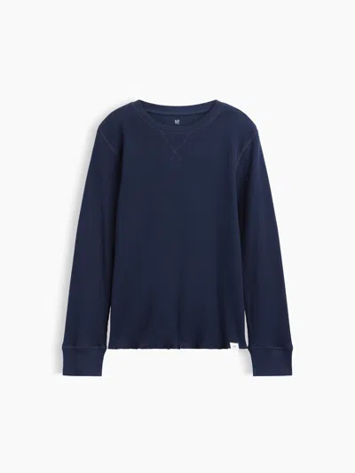 Gap Factory Kids Waffle-knit Crewneck T-shirt In Tapestry Navy