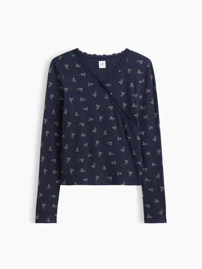 Gap Factory Kids Waffle-knit Faux-wrap Top In Blue