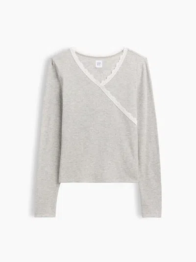 Gap Factory Kids Waffle-knit Faux-wrap Top In Gray