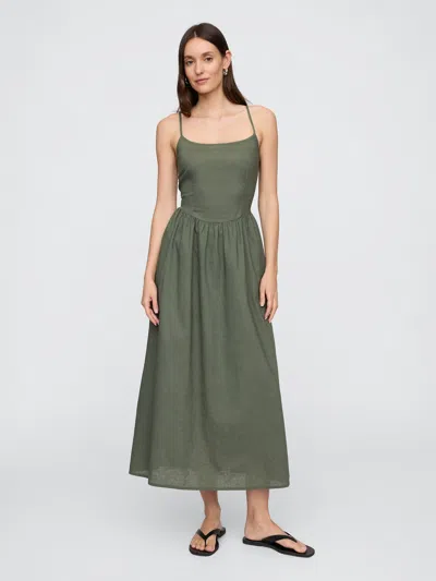Gap Factory Linen-blend Dip-waist Midi Dress In Green
