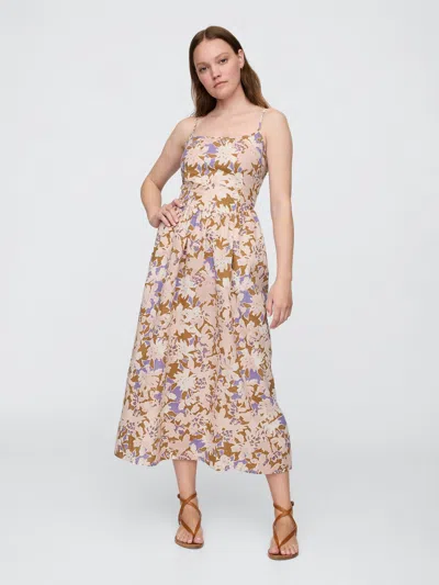 Gap Factory Linen-blend Dip-waist Midi Dress In Multi