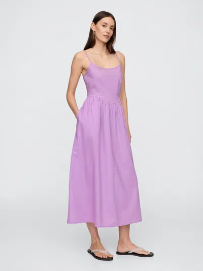 Gap Factory Linen-blend Dip-waist Midi Dress In Purple