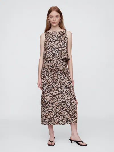 Gap Factory Linen-blend Maxi Slip Skirt In Animal Print