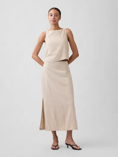 Gap Factory Linen-blend Maxi Slip Skirt In Brown
