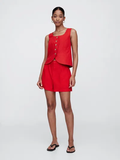 Gap Factory Linen-blend Pleated Shorts In Red